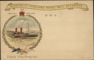 Glasgow & Highland Royal Mail Steamer Ship David Macbrayne Rms Columba Pc