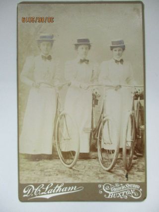 Victorian/ Edwardian Cabinet Photo 3 Ladies With Bicycles By D.  C.  Latham,  Buxton
