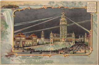 Night View Electric Tower Vintage 1901 Glitter Postcard Pan Am Expo,  Buffalo 6x9 "