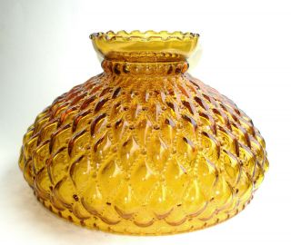 Vintage Oil Lamp Amber Globe - Pressed Glass Diamond Pattern - 9 3/4 " Dia.  Base