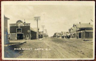 Ca 1908 Rppc Real Photo Postcard Main Street Aneta Nd North Dakota Signage