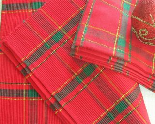 Set 4 Vintage Red Plaid Gold Thread Placemat Matching Napkin Christmas Holiday