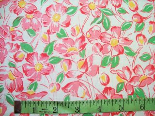 Vintage Feed Sack: Pretty Pink Floral On White