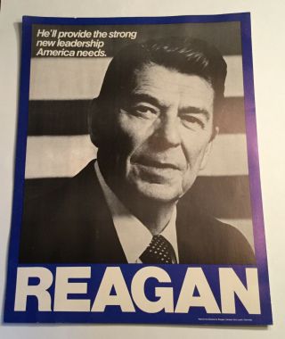 1976 Ronald Reagan Campaign Poster Sign Vintage Old