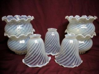 Old White Opalescent Swirl Glass Lamp Shade Globe Chandelier Light 2 1/8” Fitter 5