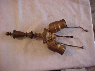 Brass 2 Light Pull Chain Fat Boy Socket Cluster Handel Tiffany Era Large Finial