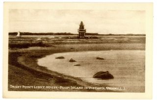 Orient Li Ny - Orient Point Lighthouse - Plum Island In Distance - Postcard