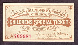Us Daily Columbian Exposition Child Ticket Ch Cu (- 981)