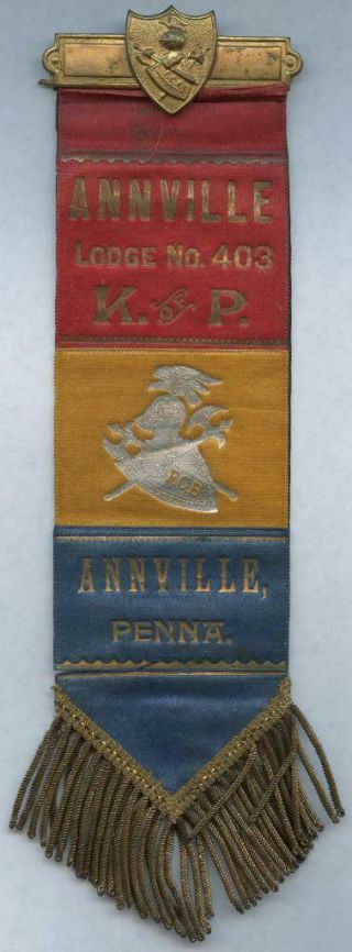 1880s Knights Of Pythias Ribbon Badge Annville Pennsylvania Memoriam On Reverse