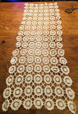 Vintage Crochet Lace Table Runner 46” X 15”