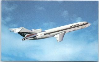 Delta Air Lines Aviation Ad Postcard Boeing 727 Airplane In Flight C1970s