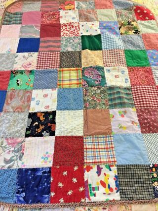 Vintage Handmade One Patch Quilt 38 " X 47 Perfect For Play Quilt