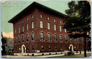 Erie,  Pa Postcard " Elks Temple " B.  P.  O.  E.  Lodge Building 8th & Peach Street 1914