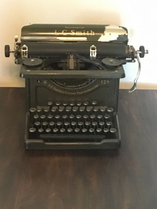 Vintage L.  C.  Smith Corona 8 12 Secretarial Typewriter Army Green Black Keys