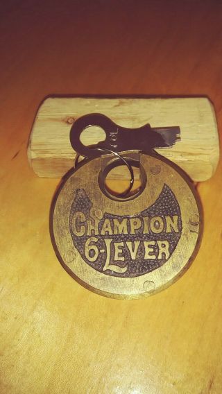 Antique/vintage Miller Champion 6 Lever Push Key Pancake Padlock W/key Goo