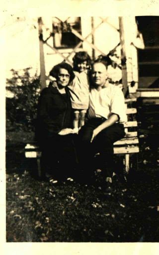 Vintage Black & White Photo Woman Mother Child Girl Father Man Bench Yard House