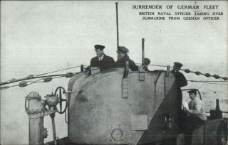 Wwi Surrender Of German Navy Fleet Taking Over Submarine Postcard C1918