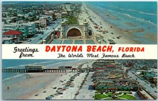 Daytona Beach,  Florida Postcard 2 Aerial Beach Views 1950s Dexter Chrome