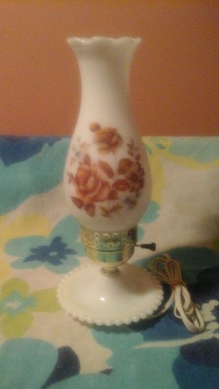 Vintage Hand Painted Milk Glass Hurricane Electric Lamp