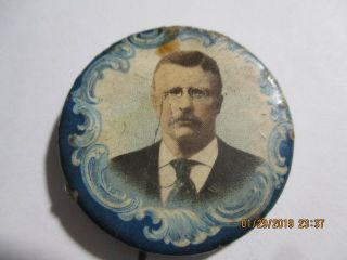 1904 Cello Button Pin 1 1/4 " Teddy Roosevelt For President Roo - 110