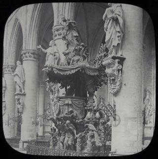 Glass Magic Lantern Slide The Cathedral Pulpit Brussels C1900 Photo Belgium