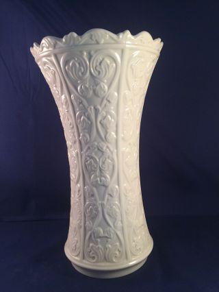Lenox Wentworth Vase Cream Porcelain Tall Glossy Embossed Vines 11 " Usa