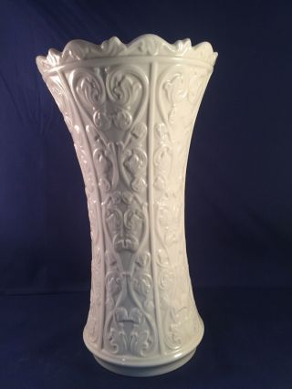 Lenox Wentworth Vase Cream Porcelain Tall Glossy Embossed Vines 11 