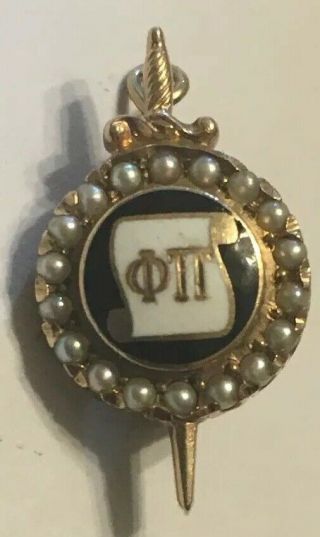 Vintage 10k Gold Enamel Sorority Pin/charm Phi Pi Seed Pearls Sword Lgb