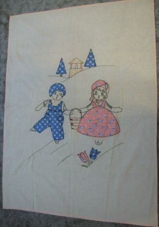 Vintage Hand Embroidered Baby Crib Quilt Top / Wall Hanging