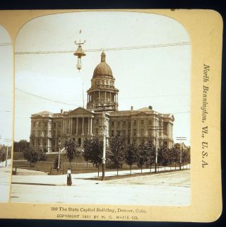 Antique Photo Stereoview Card H.  C.  White Co.  State Capitol Building Denver Co