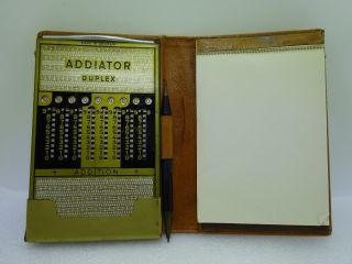 Vintage Addiator Duplex Adding Machine With Leather Case Pen And Note Pad