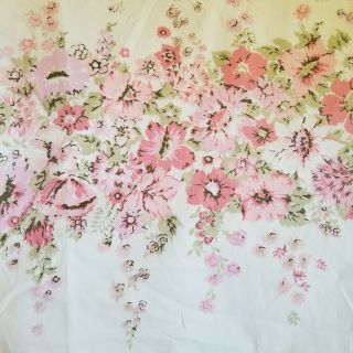 Vintage Penneys Full Size Flat Sheet Pink Floral Roses No Iron Percale Usa