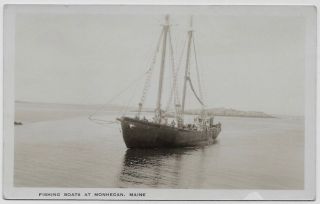 Old Photo Postcard Fishing Boats At Monhegan Maine Lorimer E Brackett Rppc
