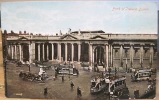 Irish Postcard Bank Of Ireland Dame Street Trams Frys B&m Horses Dublin Jv26900