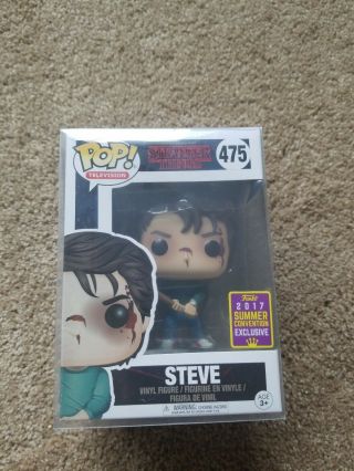 Funko Pop 2017 Sdcc Exclusive 475 Stranger Things Bloody Steve W/pop Protector