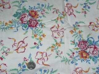 Vintage Feedsack Fabric: Red,  Yellow Flowers,  Bows And Ribbons