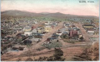 Globe,  Az Arizona Handcolored Birds Eye View Of Mining Town C1910s Postcard