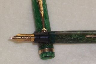 SHEAFFER Flat Top Fountain Pen,  c.  1926,  Jade Green,  Lifetime White Dot 3