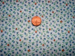 Tiny Floral Intact Vtg Feedsack Quilt Sewing Dollclothes Craft Blue Orange Green