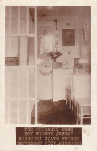 Rare Vintage Postcard Real Photo Missouri State Prison Roy Wilson Cell Interior