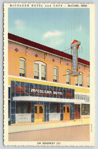 Mccomb Mississippi Mccolgan Hotel & Cafe Black Red Silver Art Deco 1942 Linen