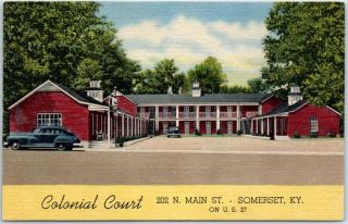 Somerset,  Kentucky Postcard Colonial Court Motel Highway 27 Roadside Linen 1950s