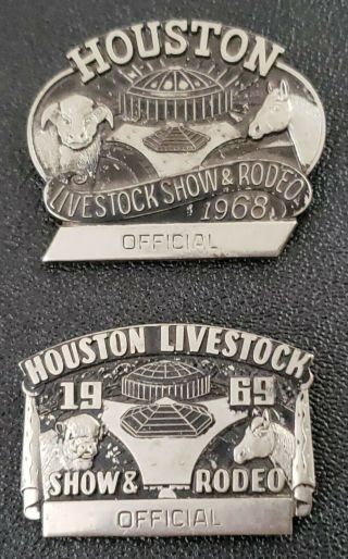 1968 & 1969 Houston Livestock Show & Rodeo Metal Badges - Official - Star Eng.