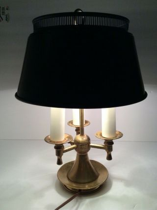 Vintage Bouillotte 3 Candle French Style Brass Lamp Metal With Tole Shade