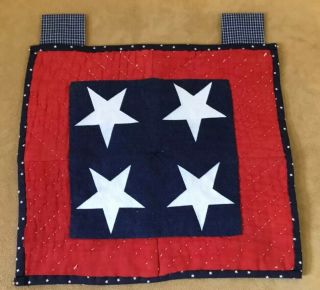 Quilt Wall Hanging,  Vintage Red,  Hand Quilted,  Navy Blue & White Stars