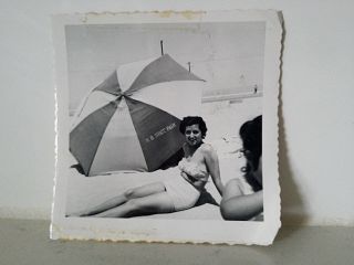 Vintage Photo Woman On Beach In Bikini Black & White