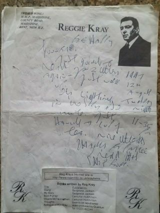 Vintage 1997 Reggie Kray Gangster Handwritten Letter From Hmp Maidstone (prison)