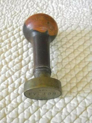 VINTAGE BRASS RAILROAD / POST OFFICE STAMP WITH WOOD HANDLE 