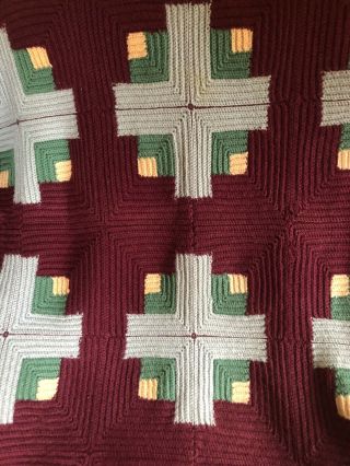Vtg Crochet Afghan Geometric Midcentury Throw Blanket 56 X 72 Fiesta Ware Colors
