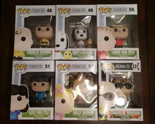 Funko Pop Peanuts Complete Set Of 6 Snoopy,  Charlie Brown,  Lucy,  Linus,  & Sally